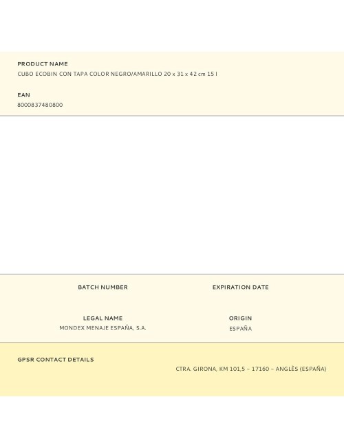 Cubo ecobin con tapa color negro/amarillo 20 x 31 x 42 cm 15 l
