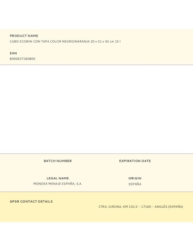 Cubo ecobin con tapa color negro/naranja 20 x 31 x 42 cm 15 l