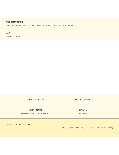 Cubo ecobin con tapa color negro/naranja 20 x 31 x 42 cm 15 l