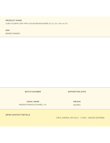 Cubo ecobin con tapa color negro/verde 21,5 x 31 x 42 cm 15 l