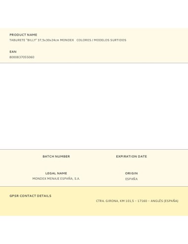 Taburete "billy" 37,5x30x24cm mondex colores / modelos surtidos