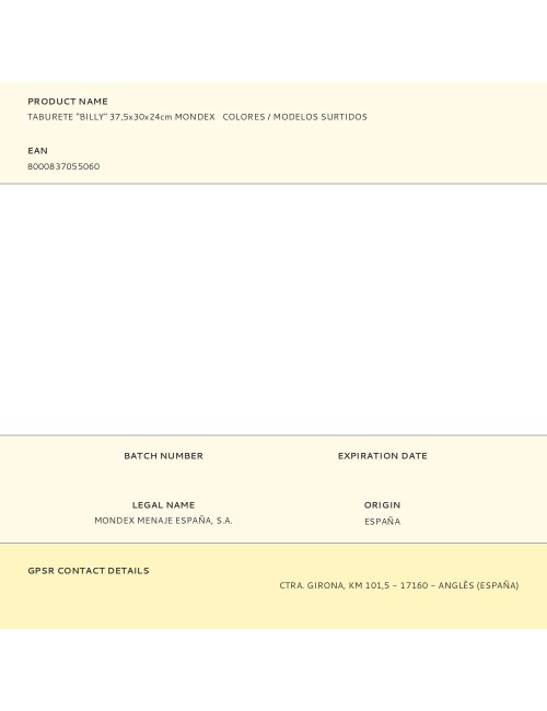 Taburete "billy" 37,5x30x24cm mondex colores / modelos surtidos