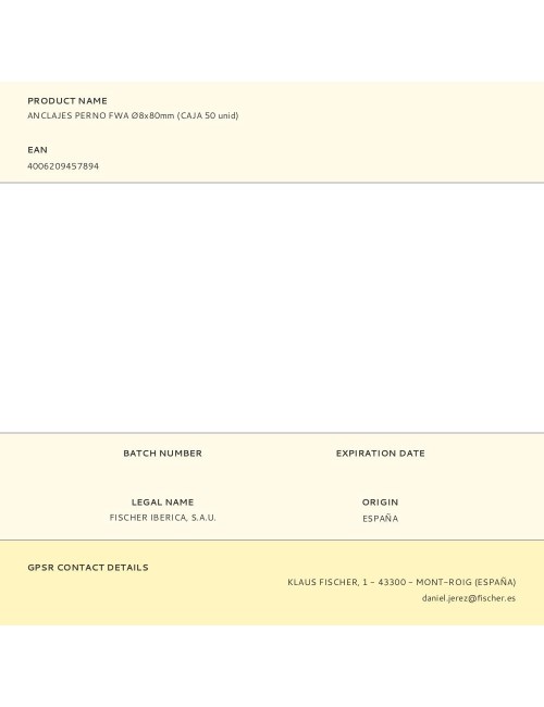 Anclajes perno fwa ø8 x 80 mm, caja 50 uds