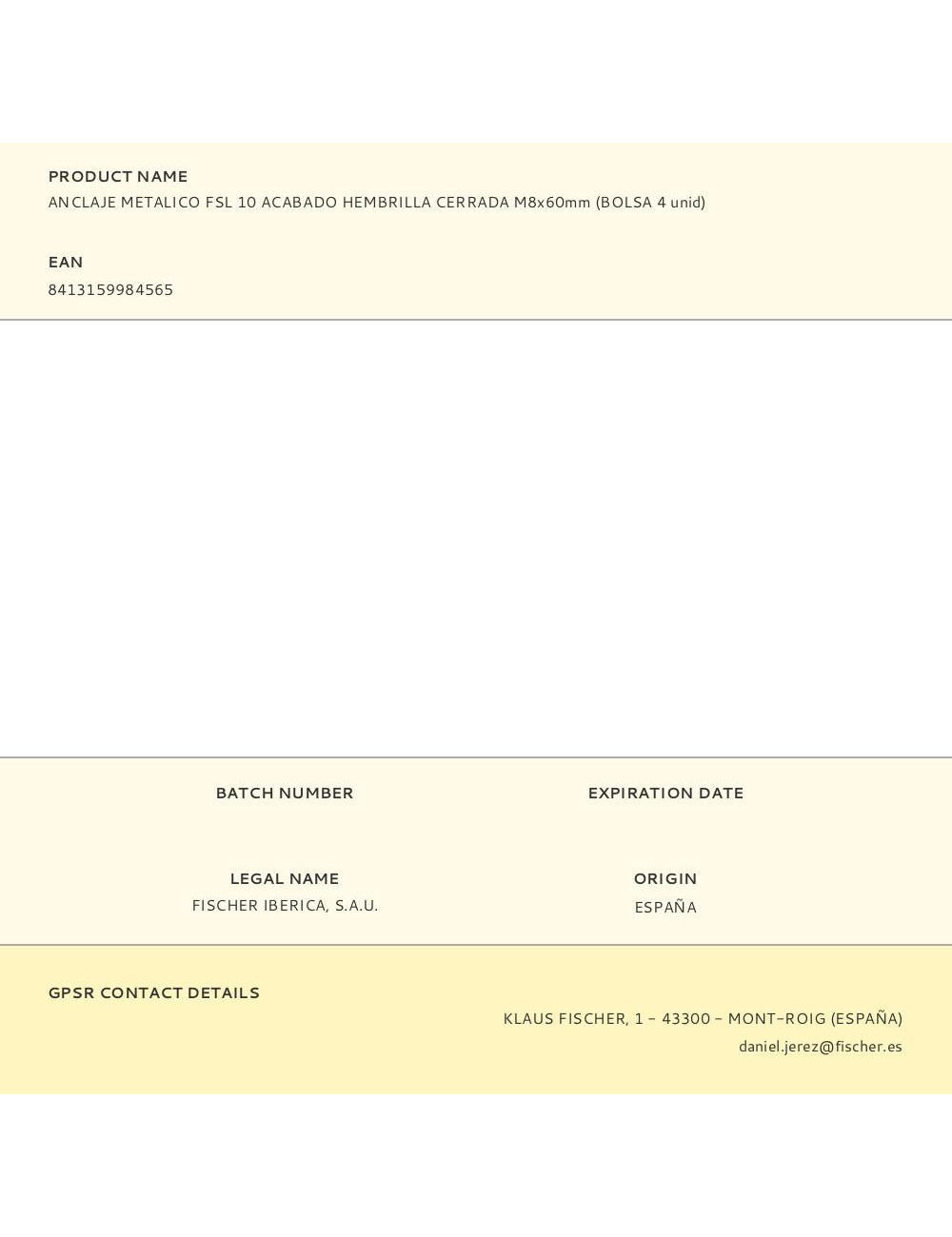 Anclaje metálico fsl 10 acabado hembrilla cerrada m8 x 60 mm, bolsa 4 uds