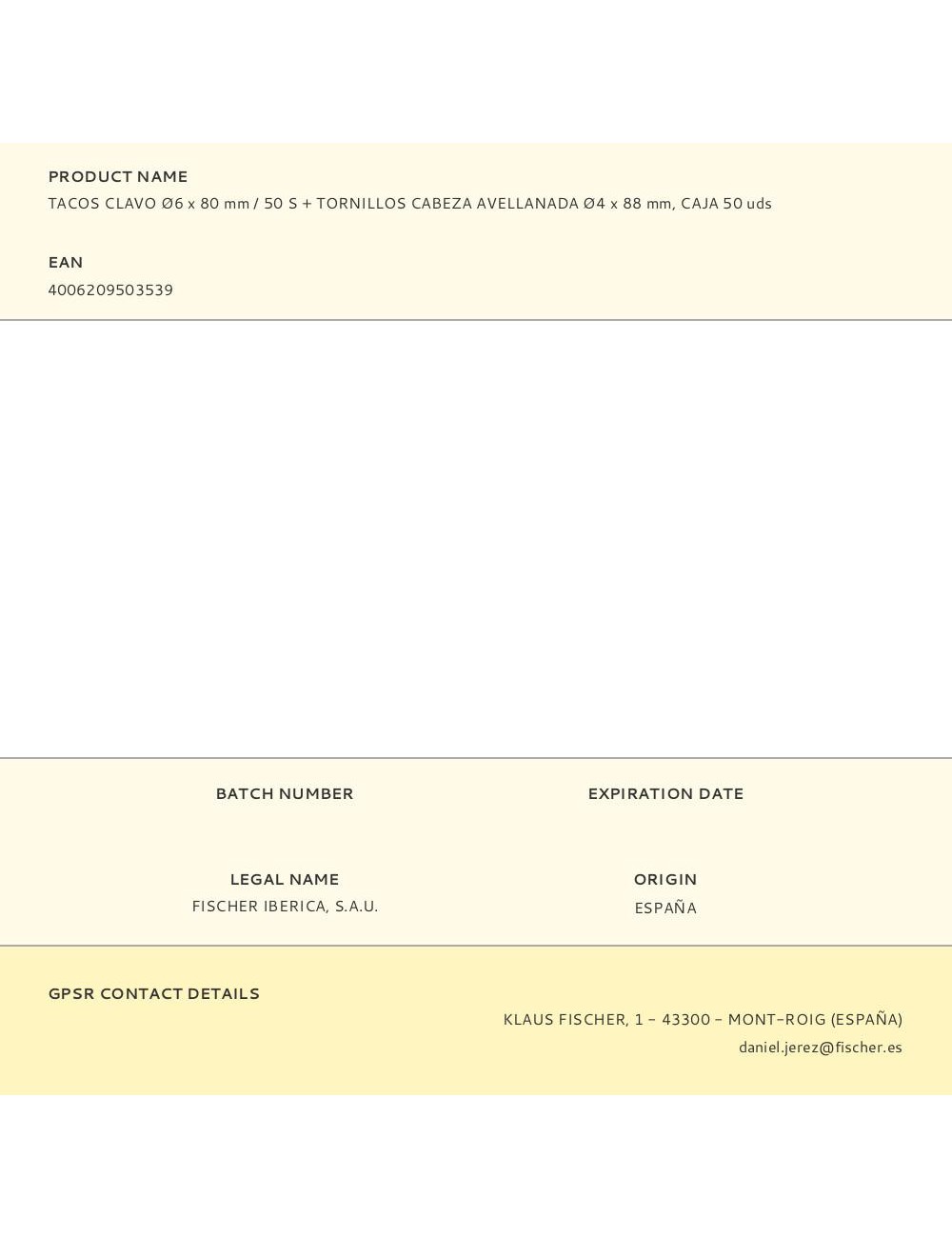 Tacos clavo ø6 x 80 mm / 50 s + tornillos cabeza avellanada ø4 x 88 mm, caja 50 uds