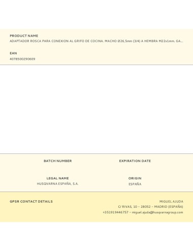 Adaptador rosca para conexion al grifo de cocina. macho ø26,5mm (3/4) a hembra m22x1mm. gardena