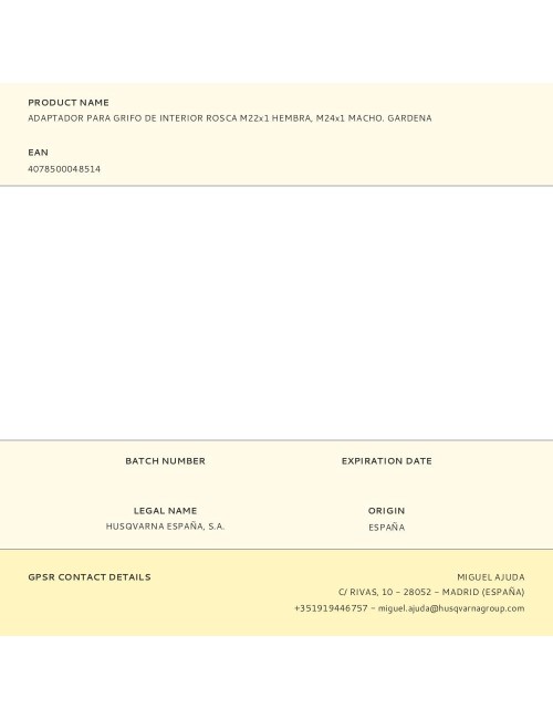 Adaptador para grifo de interior rosca m22x1 hembra, m24x1 macho. gardena