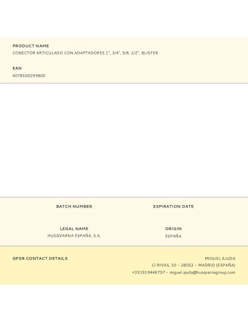 Conector articulado con adaptadores 1", 3/4", 5/8, 1/2", blister