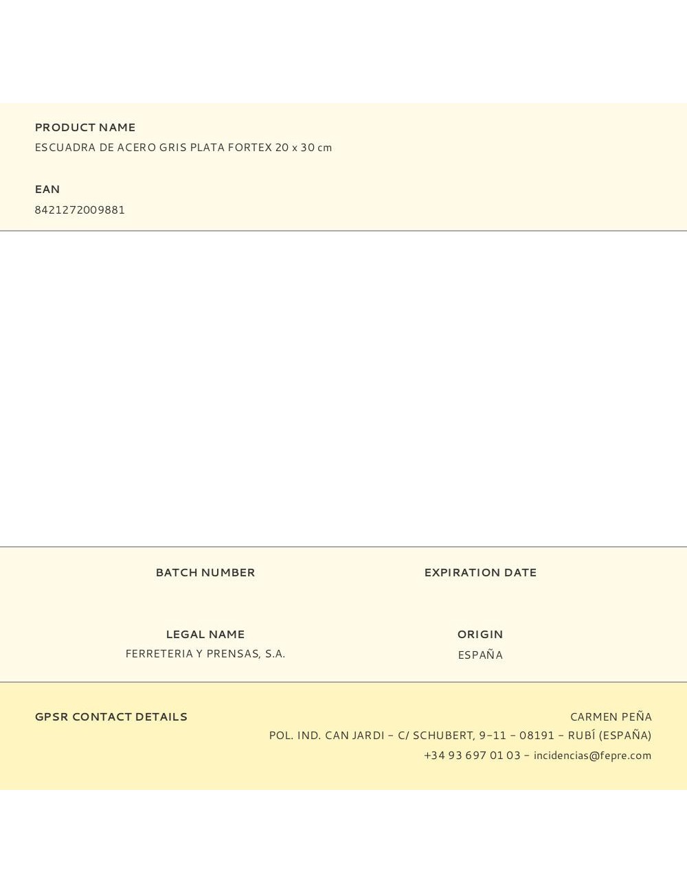 Escuadra de acero gris plata fortex 20 x 30 cm