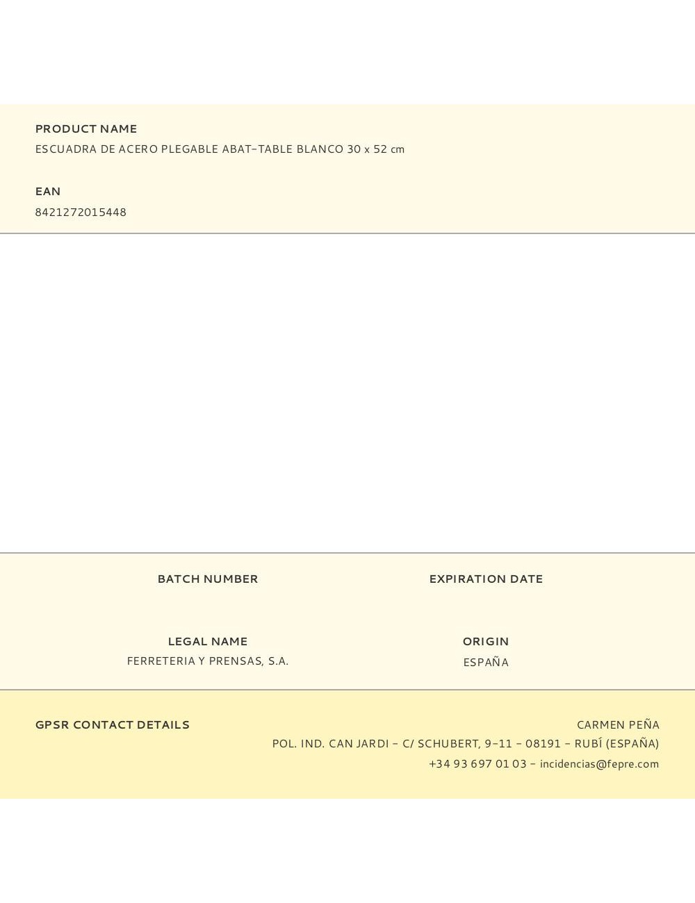 Escuadra de acero plegable abat-table blanco 30 x 52 cm