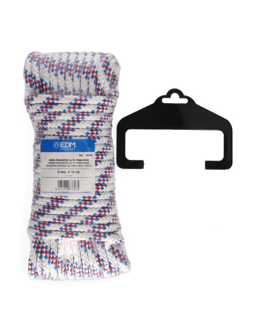 Cuerda driza poliester alta tenacidad tricolor. calibre 8 mm x 15 m