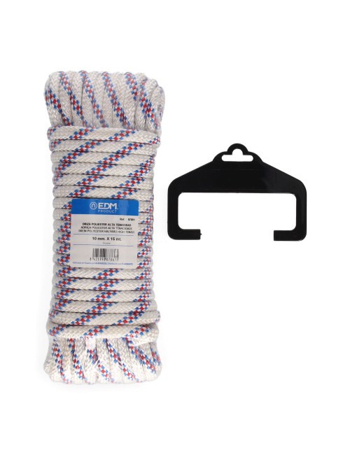 Cuerda driza poliester alta tenacidad tricolor. calibre 10 mm x 15 m