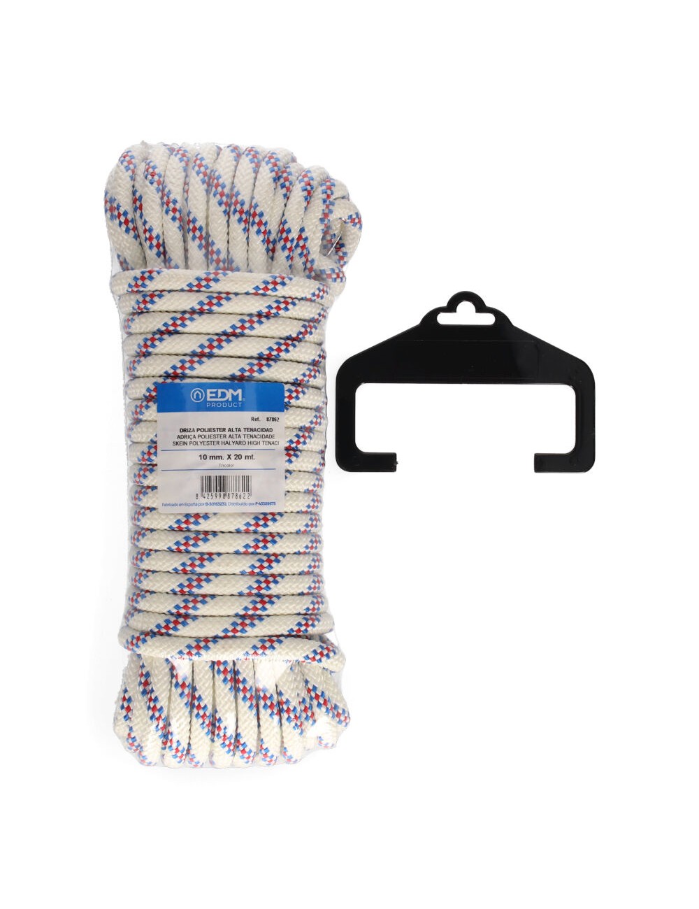 Cuerda driza poliester alta tenacidad tricolor. calibre 10 mm x 20 m