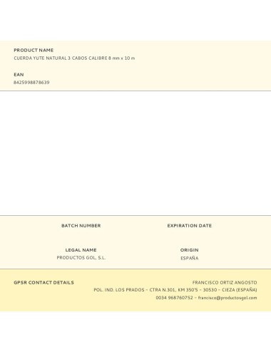 Cuerda yute natural 3 cabos calibre 8 mm x 10 m