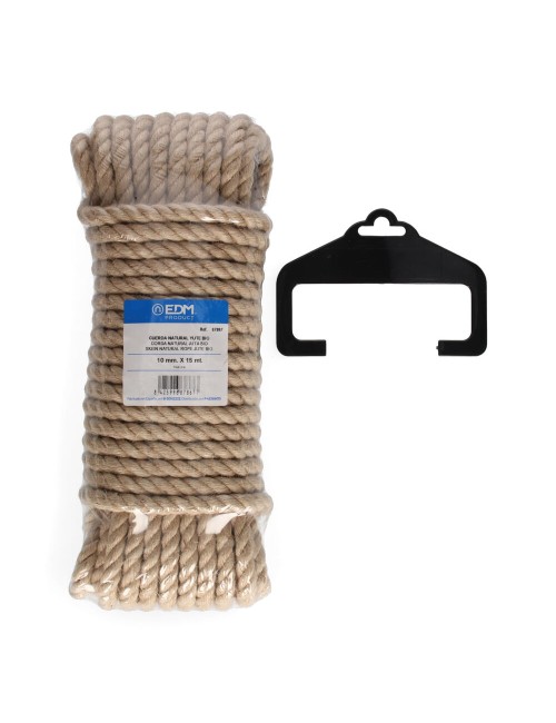 Cuerda yute natural 3 cabos calibre 10 mm x 15 m