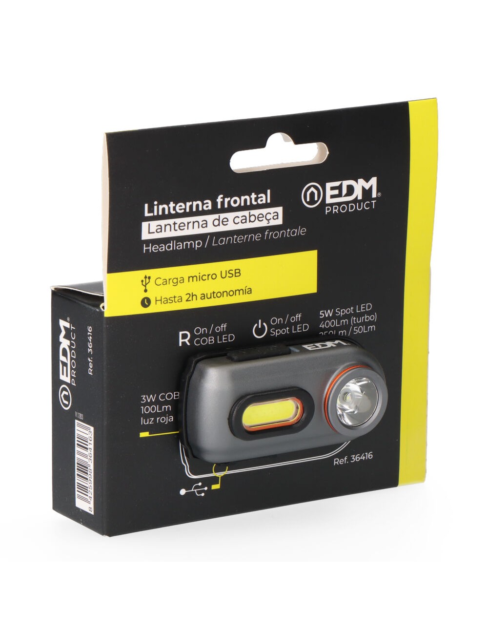 Linterna frontal 2 leds 3w 100lm, 5w 400lm.recargable