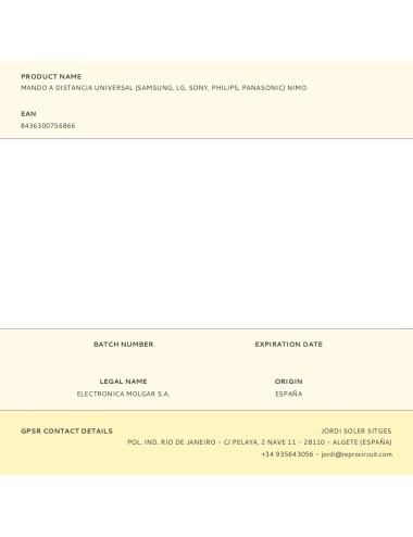 Mando a distancia universal (samsung, lg, sony, philips, panasonic) nimo