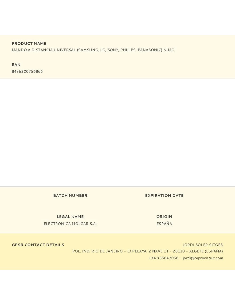 Mando a distancia universal (samsung, lg, sony, philips, panasonic) nimo