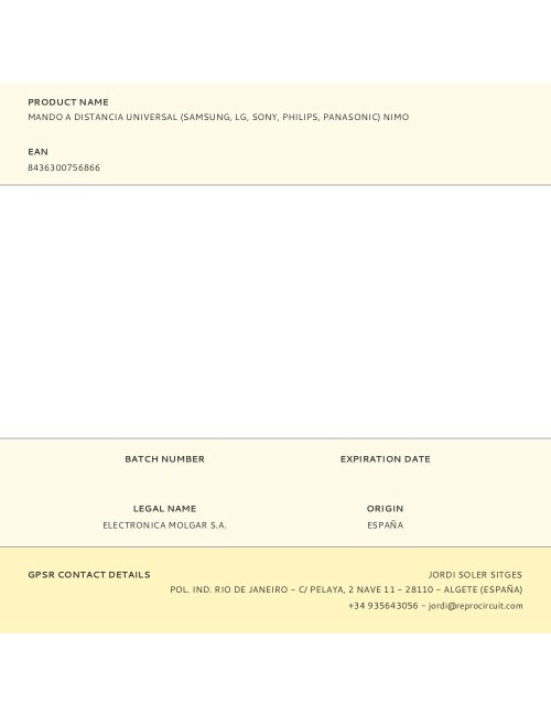 Mando a distancia universal (samsung, lg, sony, philips, panasonic) nimo