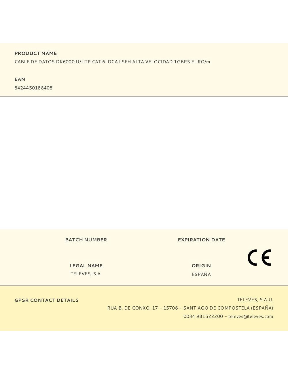 Cable de datos dk6000 u/utp cat.6 dca lsfh alta velocidad 1gbps euro/m