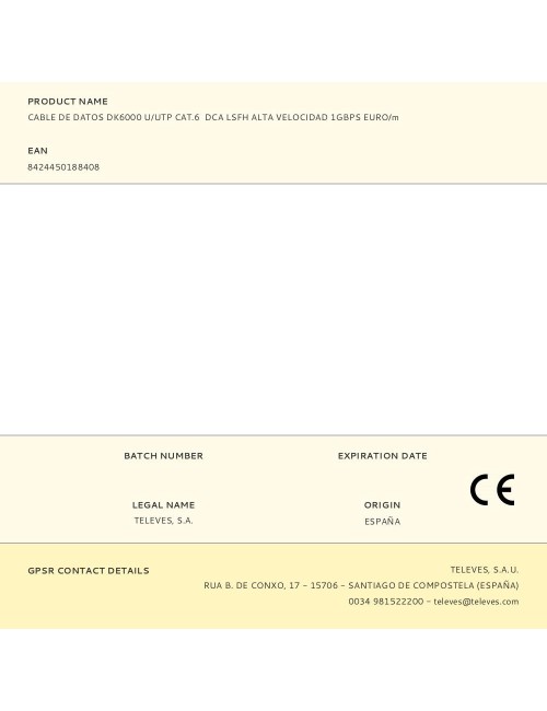 Cable de datos dk6000 u/utp cat.6 dca lsfh alta velocidad 1gbps euro/m