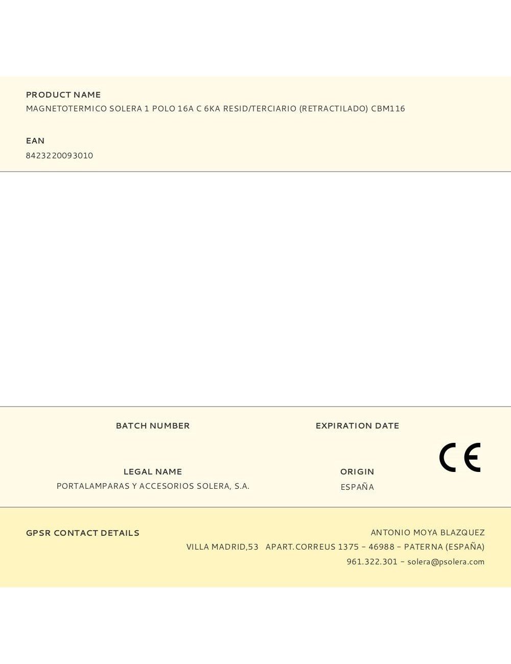 Magnetotermico solera 1 polo 16a c 6ka resid/terciario (retractilado) cbm116