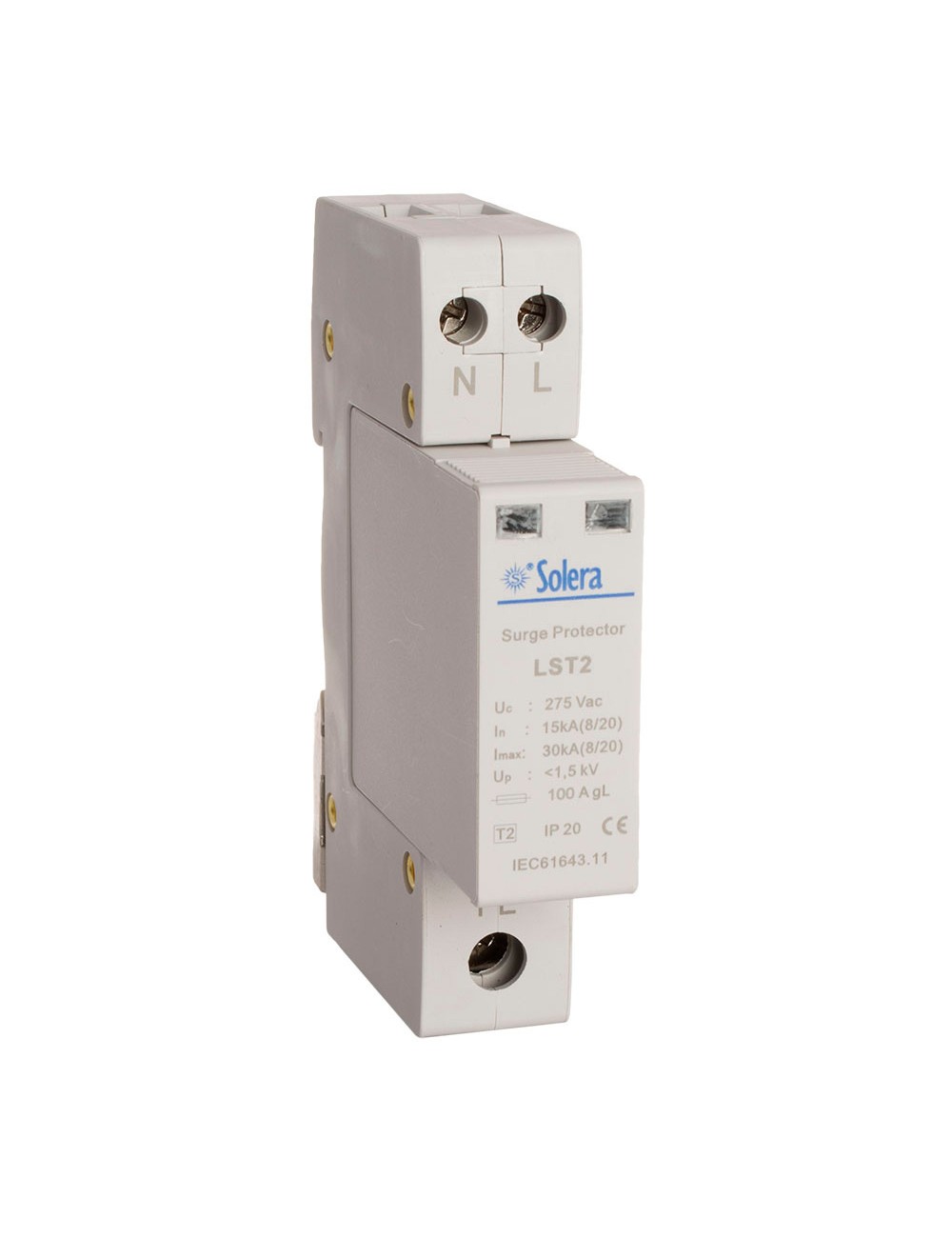 Protector sobretension 1p+n 15ka 275v transitorio 1 modulo solera (retractilado) lst2