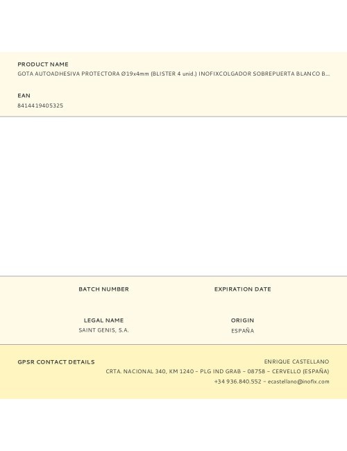 Gota autoadhesiva protectora ø19x4mm (blister 4 unid.) inofixcolgador sobrepuerta blanco blister inofix