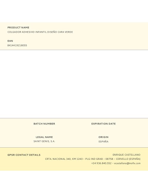 Colgador adhesivo infantil diseño cara verde