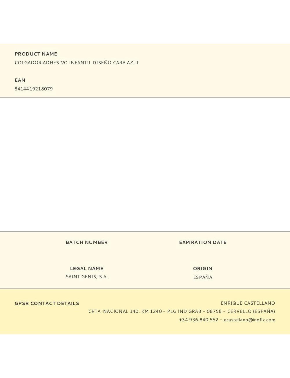 Colgador adhesivo infantil diseño cara azul