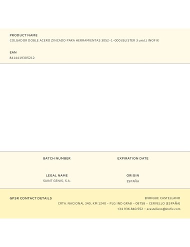 Colgador doble acero zincado para herramientas 3052-1-000 (blister 3 unid.) inofix