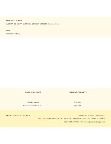 Cuerda de goma elástica blanca calibre 6 mm x 15 m