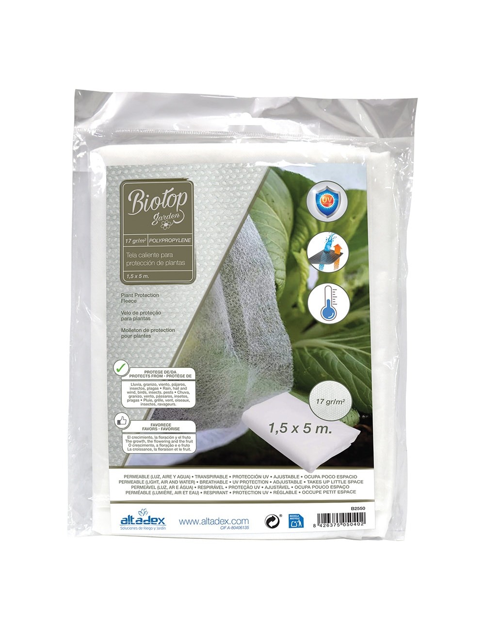 Tela de protección para cultivos 1,5 x 5 m 30gr/m