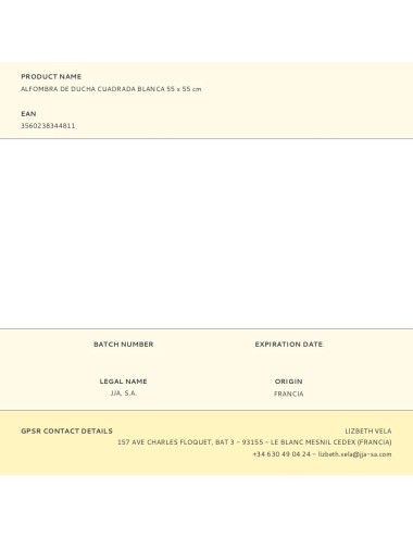 Alfombra de ducha cuadrada blanca 55 x 55 cm