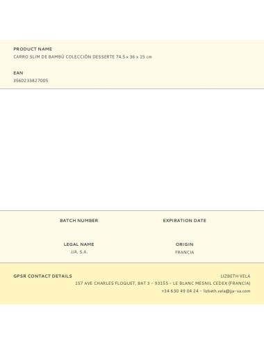 Carro slim de bambú colección desserte 74.5 x 36 x 15 cm