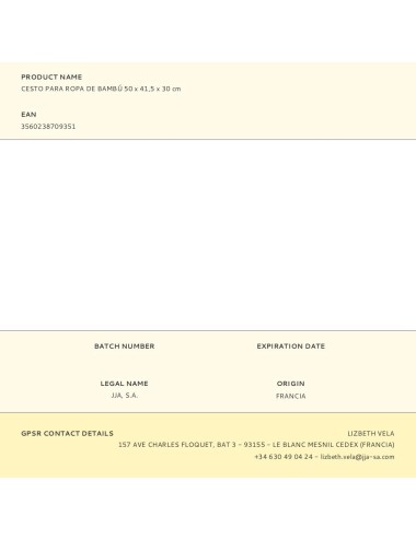 Cesto para ropa de bambú 50 x 41,5 x 30 cm