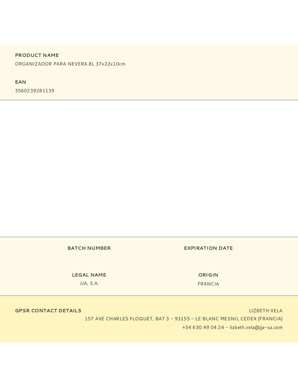 Organizador para frigorífico 8 l 37 x 22 x 10 cm