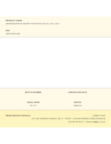 Organizador para frigorífico para botellas 9,5 x 34 x 12cm