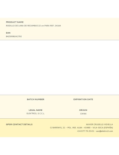 Rodillo de lana de recambio 22 cm para ref. 24164