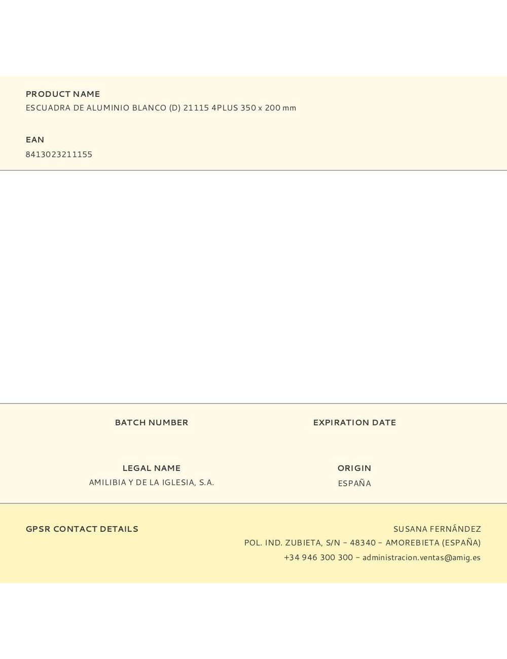 Escuadra de aluminio blanco (d) 21115 4plus 350 x 200 mm