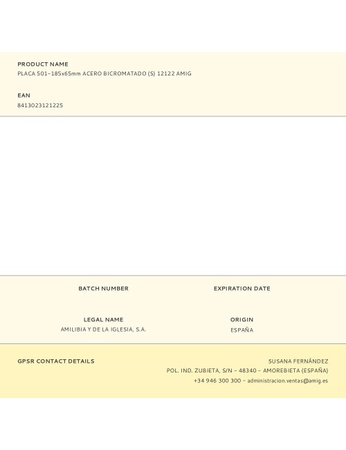 Placa 501-185x65mm acero bicromatado (s) 12122 amig