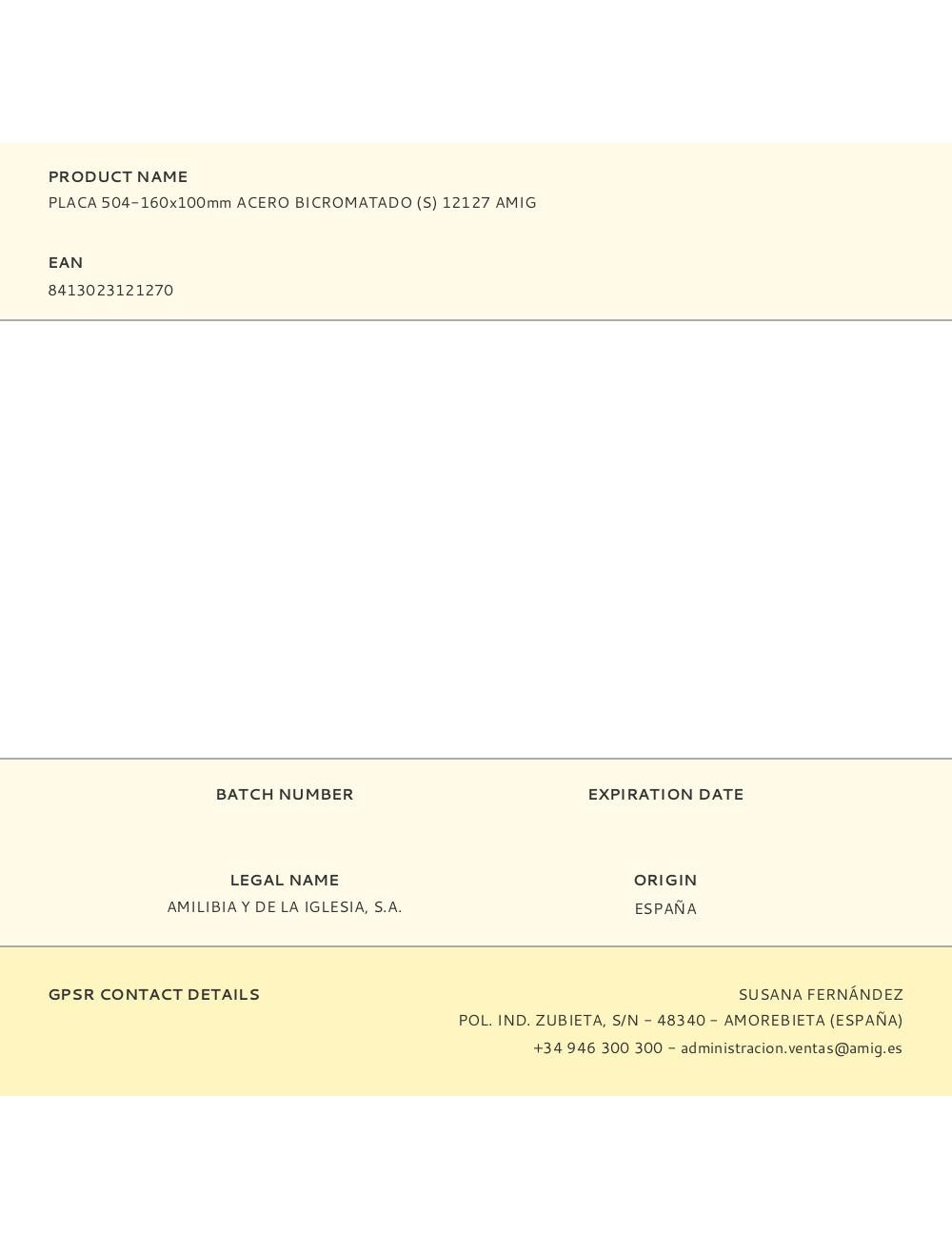 Placa 504-160x100mm acero bicromatado (s) 12127 amig