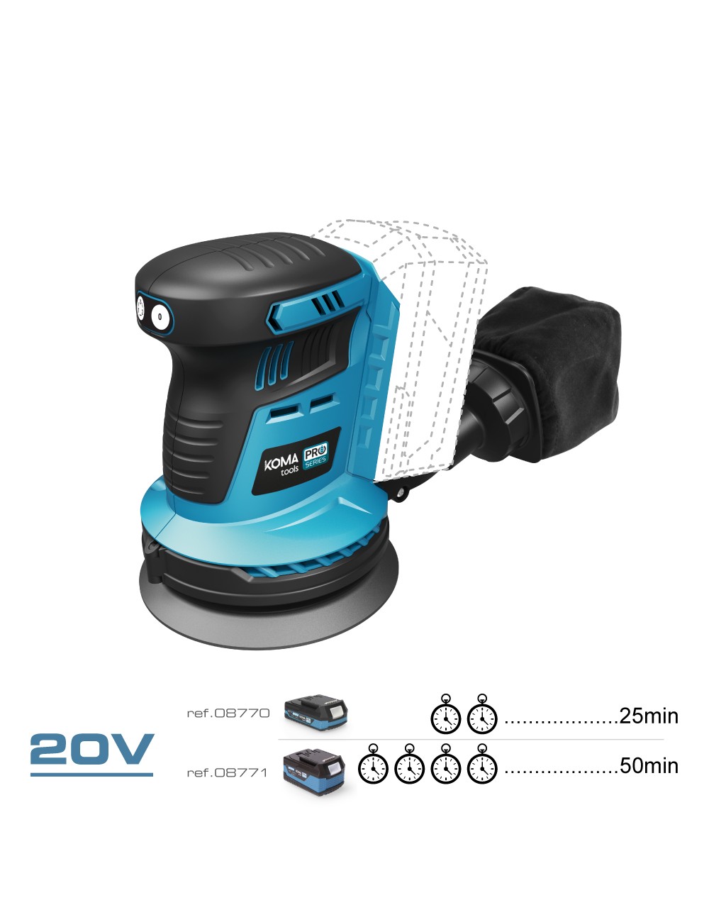 Lijadora excentrica 20 v brushless (sin batería ni cargador) 13 x 30 x 15 cm