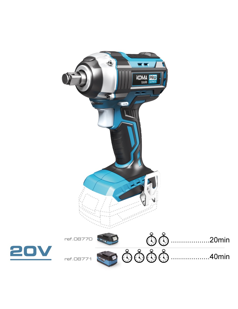 Llave de impacto 20 v brushless 280 nm (sin batería ni cargador)