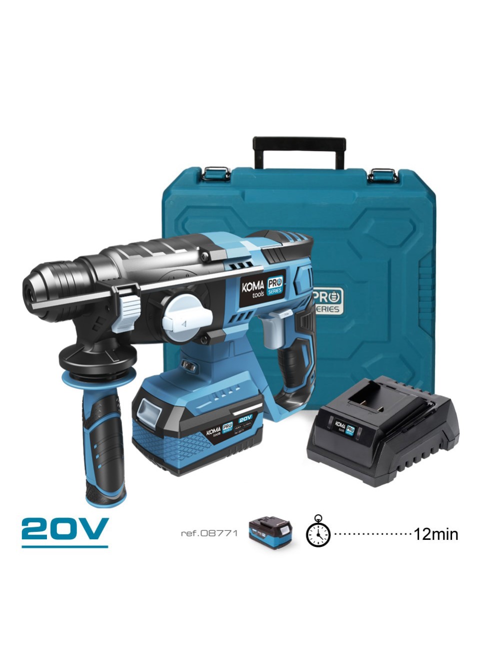 Kit martillo percutor 20 v con 1 bateria 4.0a. y cargador 08772 30 x 19.5 cm