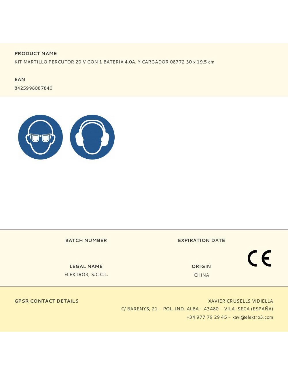 Kit martillo percutor 20 v con 1 bateria 4.0a. y cargador 08772 30 x 19.5 cm