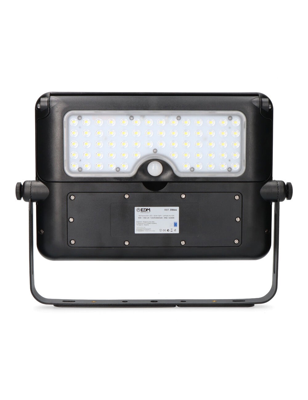 Aplique solar 10w 1150lm recargable. sensor presencia (2-8m) color negro 27,5x19,6cm edm