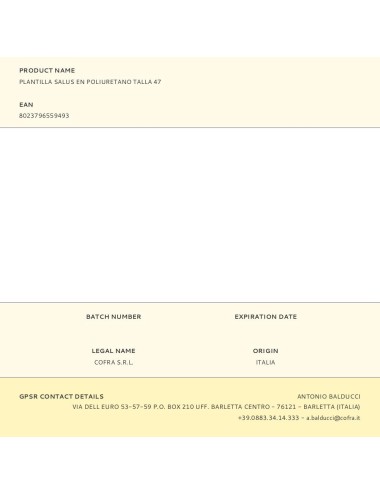 Plantilla salus en poliuretano talla 47