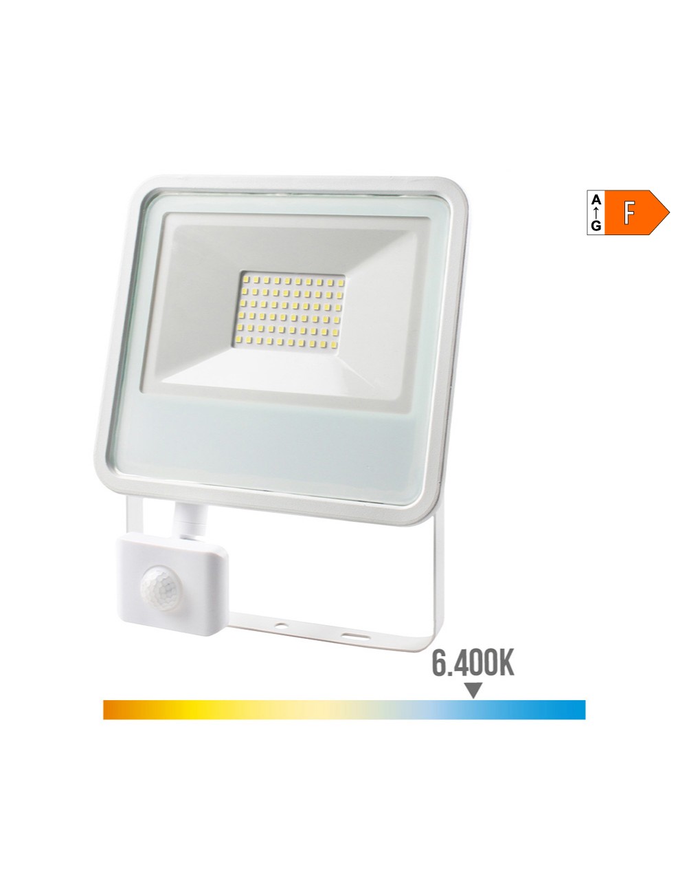 Foco proyector led con sensor de presencia 50 w, 4000 lm, 6400 k, luz fría 23,8 x 4,5 x 19,2 cm