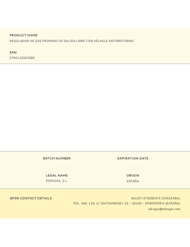 Regulador de gas propano de salida libre con válvula antirretorno